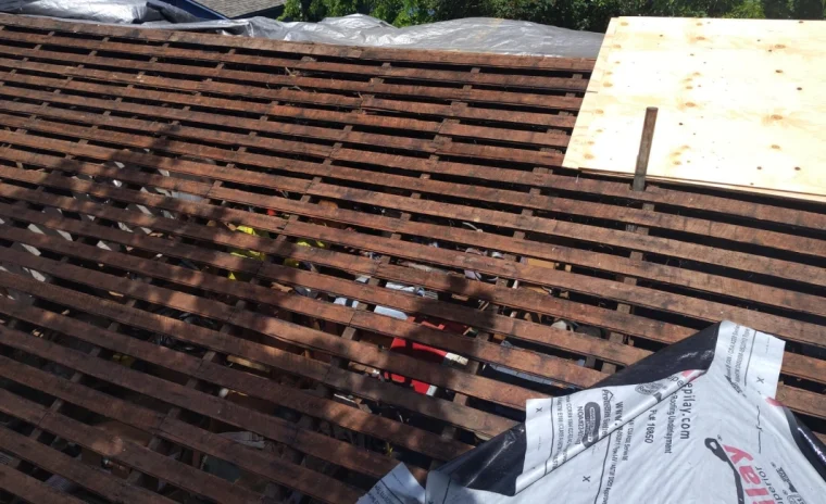 Metal framework of roof replacement work